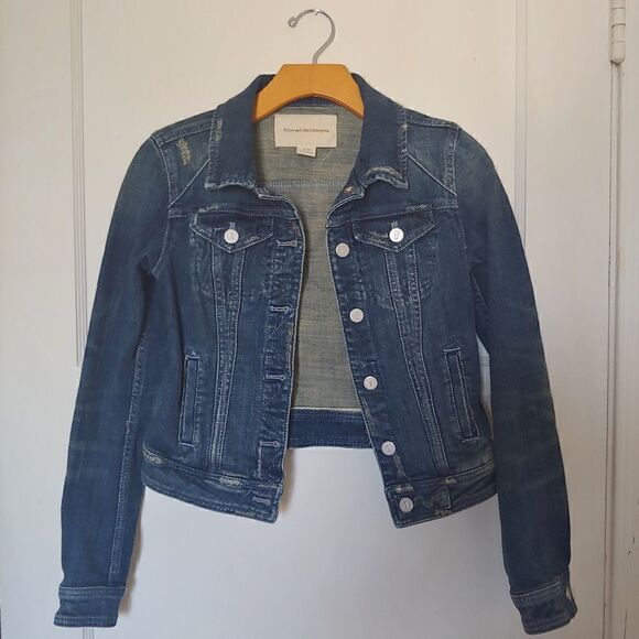 Anthropologie Pilcro Letterpress Denim Jacket Women's XS Blue Distressed - Picture 1 of 9